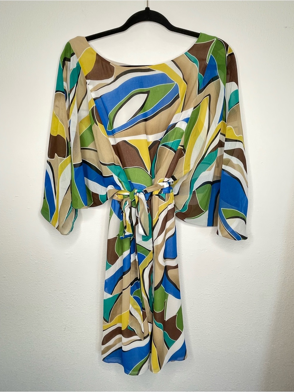 Signature Robbie Bee 14 Petite Abstract Blouson Dolman Sleeve Dress geometric
